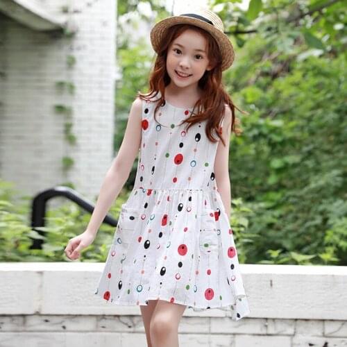 Kids Girls Sleeveless Dots Print Dresses for Girls Summer Princess Dress Children Party Ball Clothes Girls Beach Dress Outfits