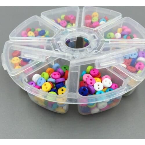 DIY 800pcs Mixed Resin Buttons Fit Sewing 8-color Transparent Storage Box + 6mm