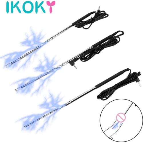 IKOKY Urethral Penis Plug Stainless Steel Urethra Beads Dilator Bi-Polar Electric Shock Electro Stimulation Sex Toy for Men