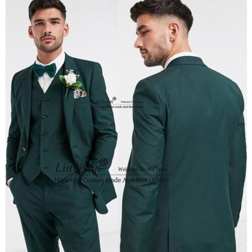 Handsome Green Groom Slim Fit Tuxedos Groomsmen Best Man Suits Mens Wedding Dress Two Button Blazer (Jacket+Pants+Vest)