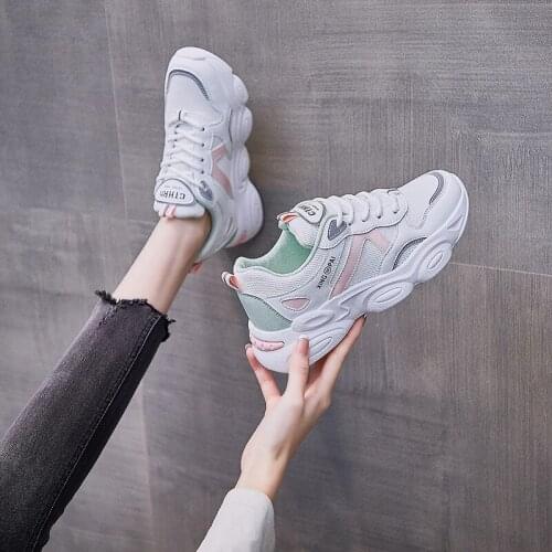 Nice Pop Women Chunky Platform Sneakers Pop Women Casual Black White Old Dad Walking Women Footwear Womens Vulcanize Shoes