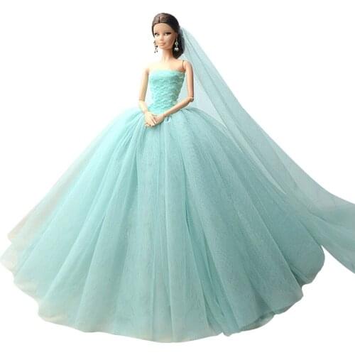 1 Pcs Doll Dress For Barbie Doll Clothes Fashion Lace Evening Gown Outfits Wedding Dresses +Veil For 1/6 Doll Accessories