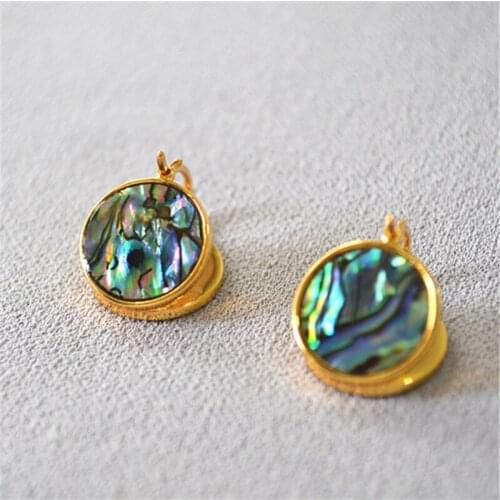 Brass double-sided disc dream colorful abalone shell temperament personality Korean exquisite simple Ear Hook Earrings
