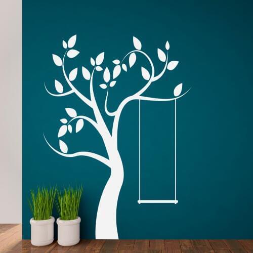 Cute Tree Wall Decal Swing Pattern Vinyl Wall Stickers For Kids Rooms Modern Design Home Decor Playroom Art Mural Leaves DIYSY36