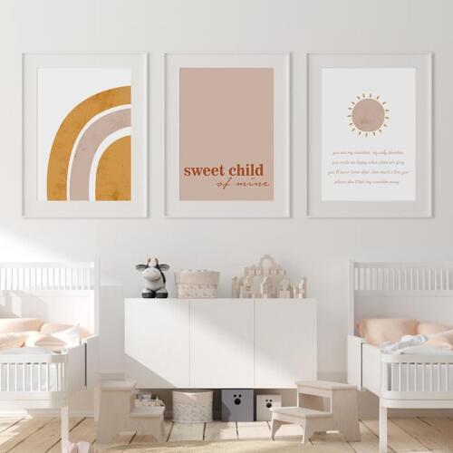 Sweet Child of Mine Sun and Rainbow Nursery Wall Art Prints Poster Pictures for Kids Room Home Decoration Bedroom Decoration