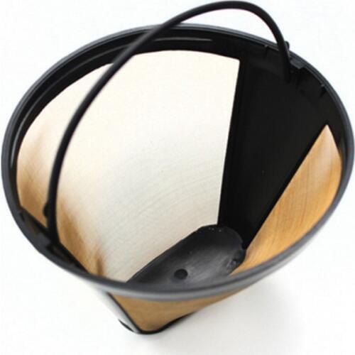 Reusable Coffee Filter Stainless Steel Holder Metal Mesh Funnel Baskets Drif Coffee Filters Coffee Cup Gold Tone Permanent