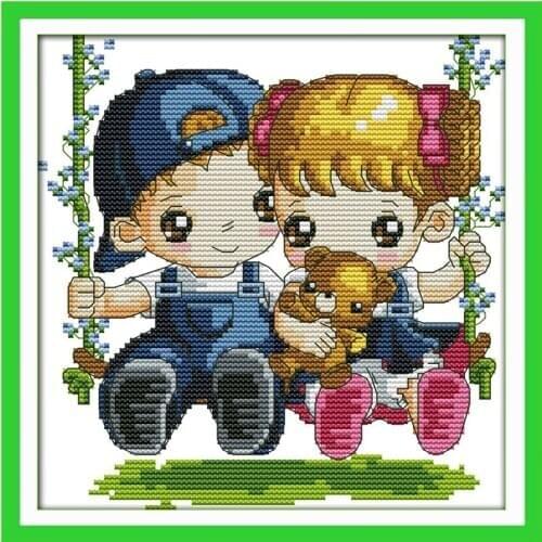 Swing (2) New Arrival Cotton Threads 3d Print Cross Stitch Kit Painting Series Home Deco Set For Embroidery Sewing Needlework