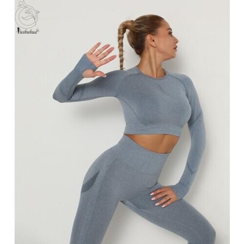 2020 New Seamless Yoga Shirts Crop Top long Sleeves Shirts for Women Yoga Sports Fitness Gym cloth Workout Tops Sports Shirts