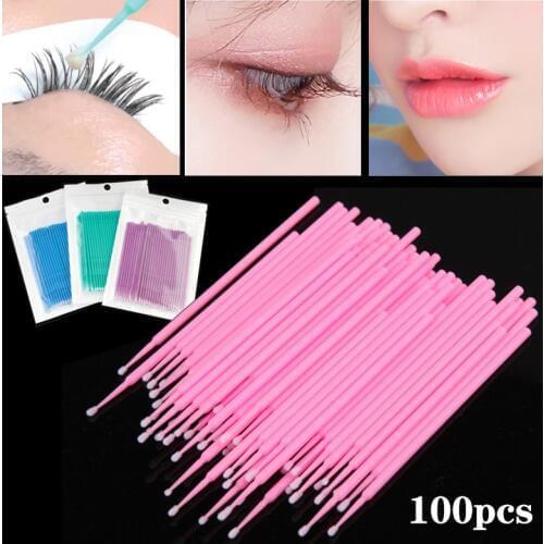 100pcs Disposable Cotton Swabs Colorful Eyelash Brushes Cleaning Swab Individual Eyelashes Extension Remover Microbrush Tool Kit