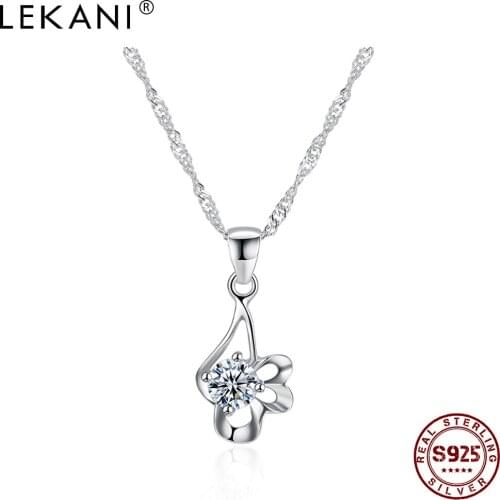 LEKANI Womens Necklace 925 Sterling Silver Irregular Shape Trendy Jewelry Shiny CZ Pendant Necklaces Elegant Female Jewelry