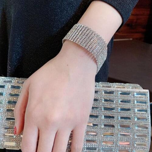 Full Diamond Artificial Rhinestones Women Bracelets On Hand Chain Bangles Jewelry Elastic Hand Circumference 13 To 16CM браслет