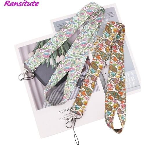 Ransitute R1938 Flowers And Leaves Painting Art Creative Lanyard Badge ID Lanyard Phone Rope Key Lanyard Neck Straps Accessories
