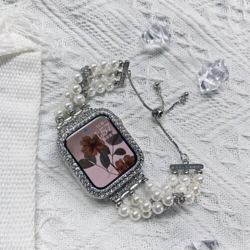 Women Agate Pearl Bands for Apple Watch Strap Series 6se 5 4 3 2 1 38mm 40mm Elastic Wristband for iWatch 42mm 44mm Replacement