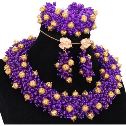Luxury African beads Jewelry Set Purple and Gold Dubai jewellery Set Round Nigeria Beads Sets Jewelry Free Shipping Indian 2018