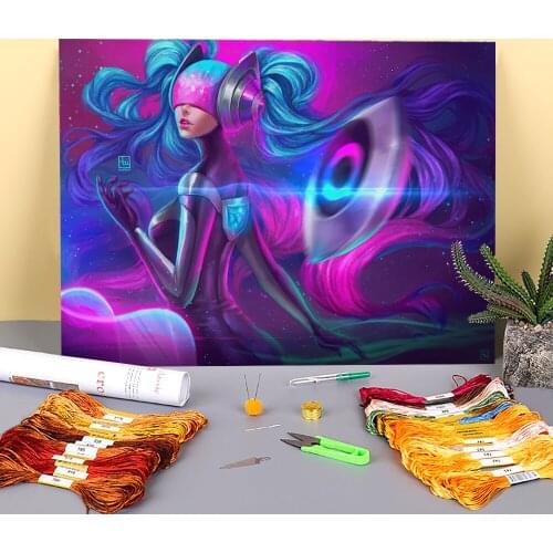 Cartoon Girl Woman Pre-Printed 11CT Cross-Stitch DIY Embroidery Kit DMC Threads Knitting Handicraft Craft Sewing Package