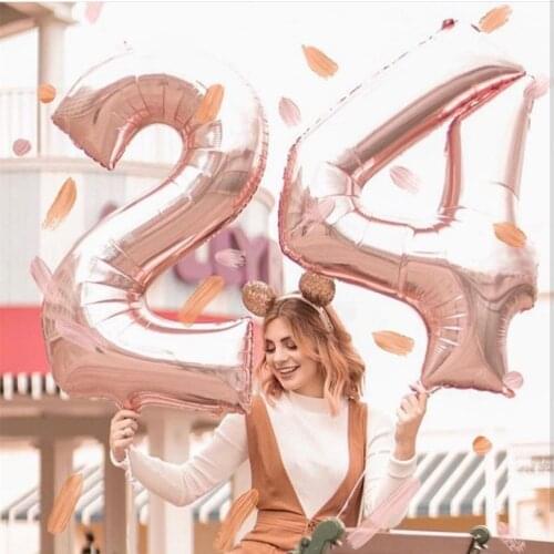 2pcs/lot 32 40inch Rose Gold Number 24 Foil Balloons Happy Birthday Decorations Supplies Girl 24th Years Old Party Decor Gifts