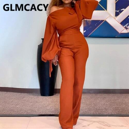 Off Shoulder Lantern Sleeve Chic Jumpsuit Elegant OL Casual Overalls