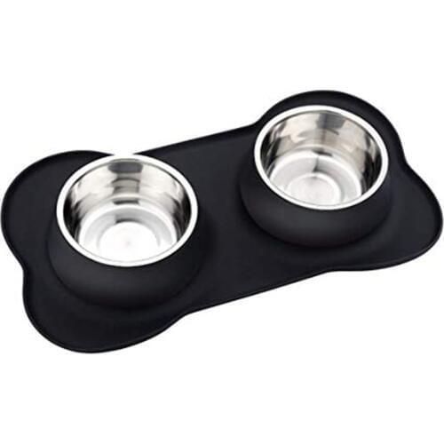 Silicone Dog Bowls Stainless Steel Water and Food Feeder with Non Spill Skid Resistant Silicone Mat for Pets Puppy Small Medi