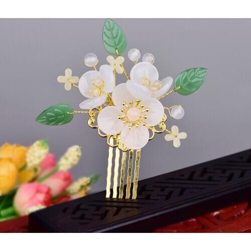 Temperamental Cute Vintage Coloured Glaze Flower Hair Comb Classical Elegant Ancient Chinese Palace Hair Jewelry Woman Bijoux