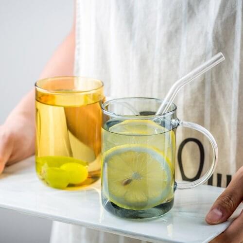 Japanese color transparent glass household heat-resistant single-layer thickened teacup simple drinking cup with large capacity