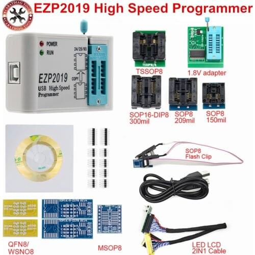 Overseas Newest Version EZP2019 High-speed USB SPI Programmer ezp 2019+12 Adapters Support 24 25 93 EEPROM 25 Flash BIOS Chip
