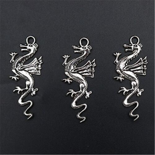WKOUD 10pcs Silver Plated Dragon Charm Vintage Necklace Bracelet DIY Handmade Jewelry Alloy Pendants A1557