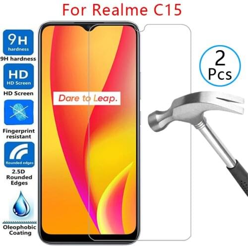 Tempered glass screen protector for realme c15 case cover on realmec15 c 15 15c 6.5 protective phone coque bag realmi realmic15