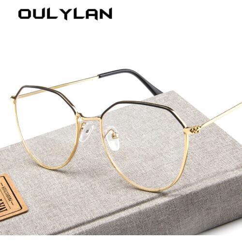 Oulylan Polygon Glasses Frame Women Men Vintage Clear Lens Myopia Eyeglasses Frames Female Transparent Optical Spectacles Gold