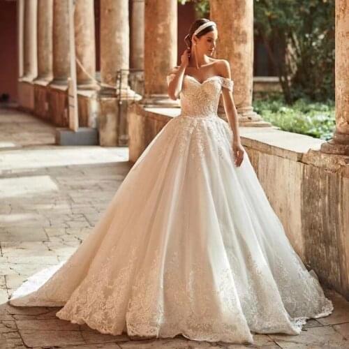 Off-Shoulder Sweetheart Ball Gown Wedding Dress Appliques Beading Backless Bride White Bridal Gowns Mariage Vestige De Noiva