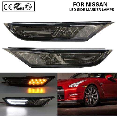 2Pcs Smoke Tinted LED Side Marker Light Turn Signal Lamp LED Driving DRL Running light Daylight For Nissan GTR R35 2007-2018