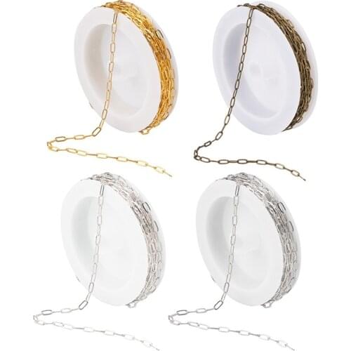 5m/color 4 Colors Brass Paperclip Chains Flat Oval Drawn Elongated Cable Chain Soldered for Jewelry Making DIY Craft 6x2.6x0.4mm