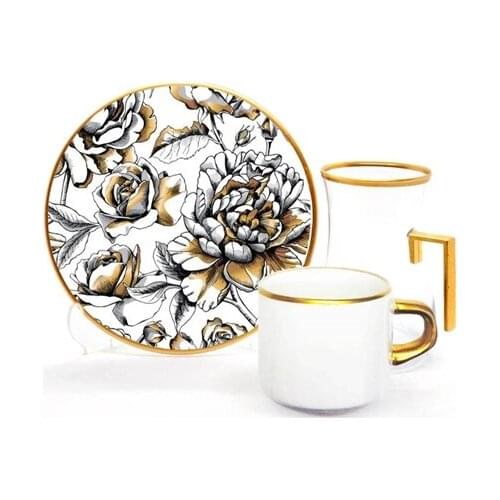 Drop Focus Handled Tea & Coffee Set 18 pieces Rose Brown