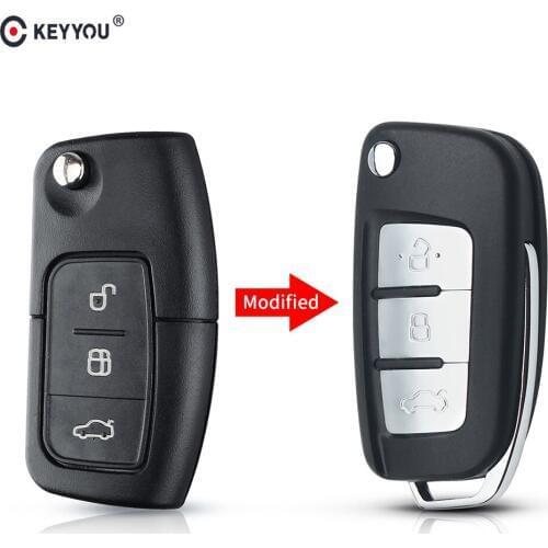 KEYYOU Folding Key Case Remote Shell For Ford Fiesta Focus Ecosport Kuga Escape C-Max 3 Button Flip Key Cover HU101/FO21 Blade