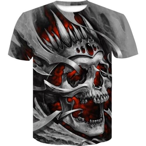 Skull T-shirt mens black T-shirt funny punk 3d printed T-shirt hip hop mens casual punk rock street jacket