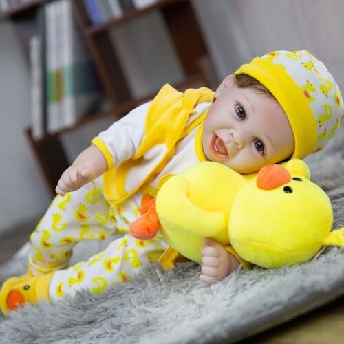 Hoomai 55CM Duck Dress Set Lovely Smile Face Reborn Baby Doll Lifelike Newborn Baby Doll Rooted Hair High Quality