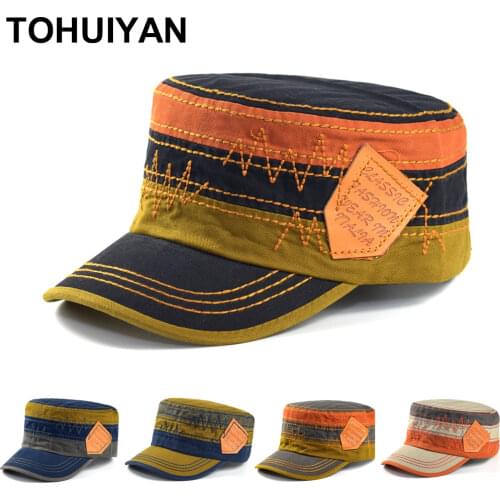 TOHUIYAN New Classic Mens Flat Top Cap Cadet Patrol Bush Hat 100% Washed Cotton Army Caps For Women Fall Summer Military Hats