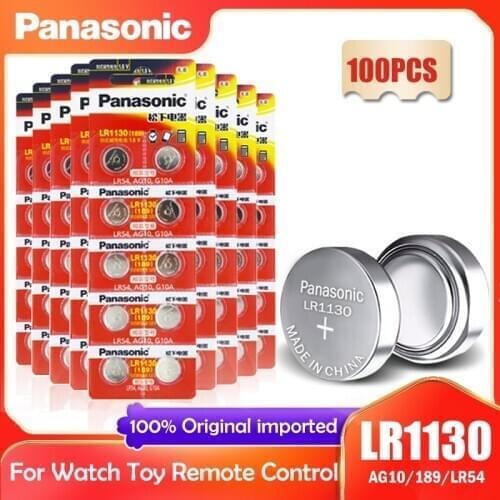 100PCS Panasonic LR1130 LR 1130 1.5V Button Cell Coin 189 AG10 V10GA L1131 SR1130W SR1130 389 LR54 SR54 Watch Alkaline Battery