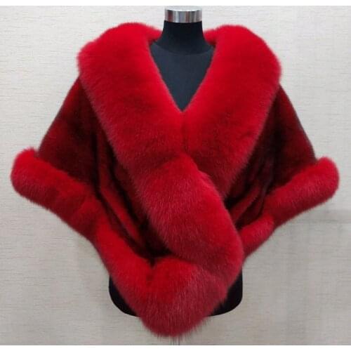 Red Fashion Fall Winter Fox Artificial Fur Grass Vest Lady Loose Coat Women Vest Party Beauty Over Cloth Top Shawl Cloak Cape