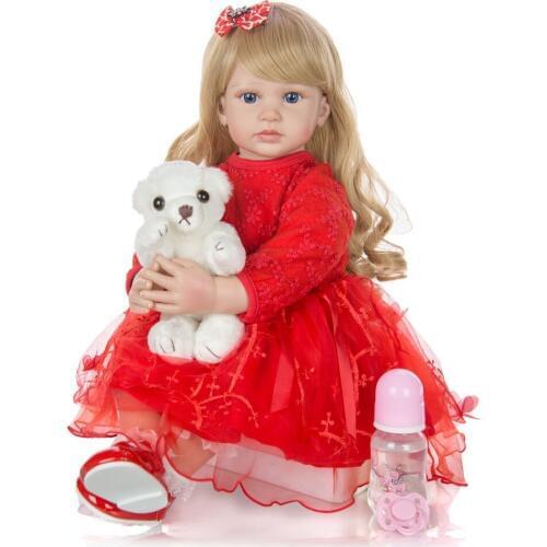 Pretty girl blond wig reborn toddler doll toys 24"60cm Silicone Vinyl Limbs reborn baby Princess doll for children gift