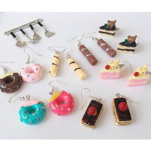 Summer fashion earrings cute food cake donuts Lovely cartoon drop earrings personality funny party girl jewelry gift wholesale