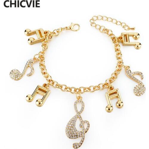 CHICVIE 2019 New Gold Bracelets&Bangles with Crystal Note Ethnic Bracelets For Women Vintage European&American Jewelry SBR160020