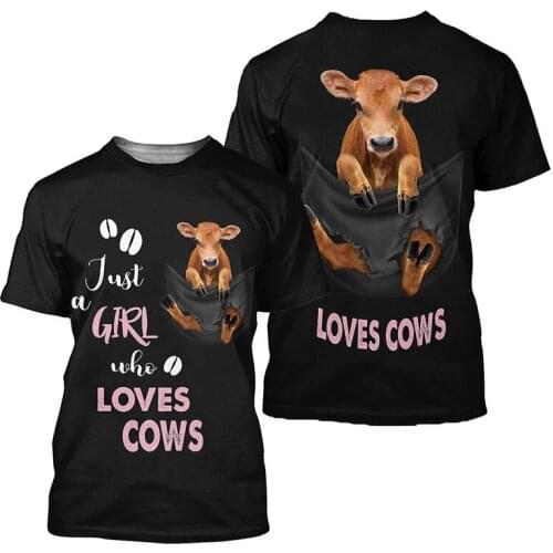 US Size 2021 Newest Summer Animal Love Cow 3D Printing Mens T-shirt Fashion Harajuku Casual Tee Tops