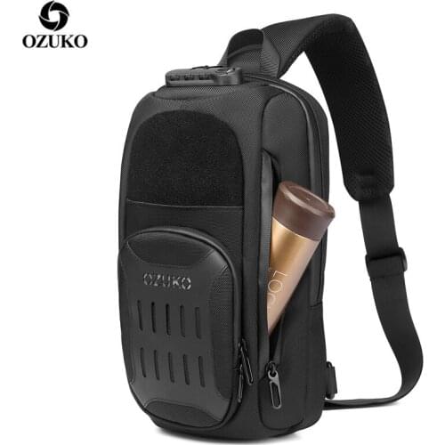OZUKO Chest Bag Male SIngle Shoulder Bag Multifunction Waterproof Backpack USB Charging Chest Pack Messengers Outdoor Bag 9.7