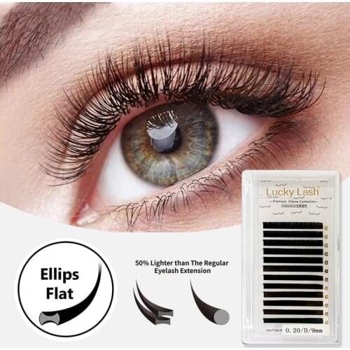 Ellipse Flat individual Eyelash Extensions Split Tip Ellipse Shaped Natural Soft Light Faux Mink Ellipse Eyelash Supplies