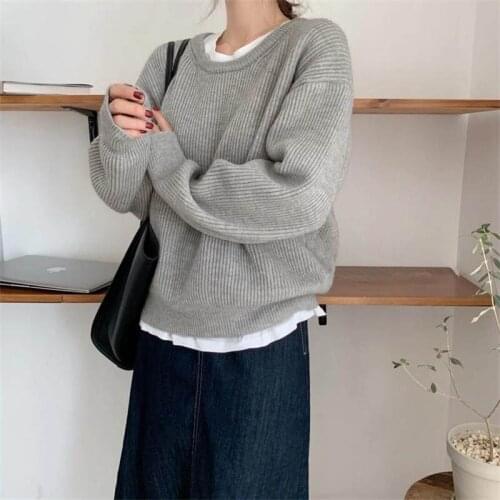 2021 Autumn Loose O-Neck Womens Knitted Sweaters Regular Winter Clothes for Women Warm Pullovers Argyle Sweater Pullover Outwear