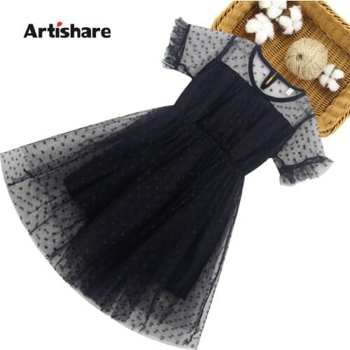 Girl Dresses Mesh Party Dress For Girls Dot Pattern Dress For Children Summer Childrens Clothing 6 8 10 12 14