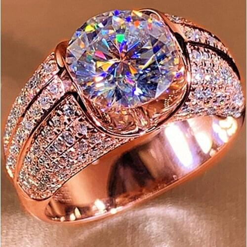 Luxury Full Crystal Micro Paved CZ Ring For Men Women Fashion White Crystal Zircon Engagement Rings Brides Wedding Band Gift