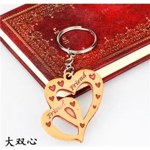 Heart with heart friend love Pendant 100pcs keychain hanger 25mm keyrings wood gift pendant keyring Diy