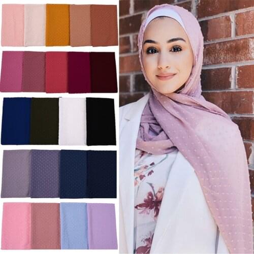 Luxuey Pom Bubble Chiffon Hijab Scarf Women Long Shawl Wrap Headband Islamic Muslim Scarves for Ladies Sjaal Bandana 175*70cm