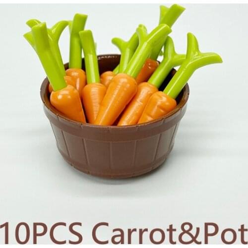 Green Carrot&Tub Pot Building Blocks Compatible Major Brand Kids Assembled Toys 64951 Early Learning MOC Handmade Design